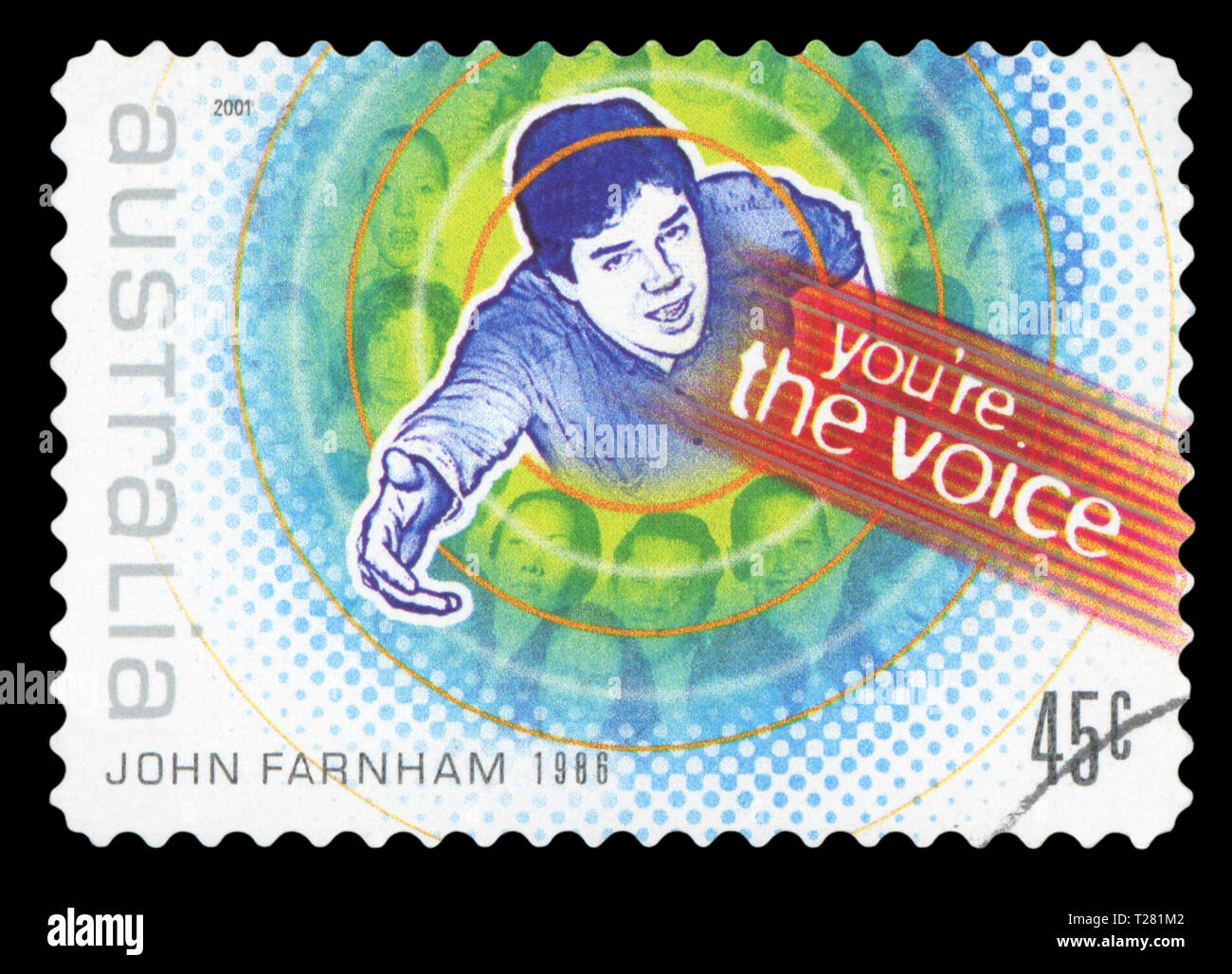 AUSTRALIA - CIRCA 2001: A stamp printed in Australia shows You`re the Voice, by John Farnham, Australian Pop Singer, Rock Music, circa 2001. Stock Photo